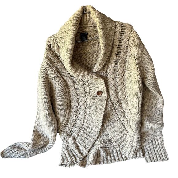 Calvin Klein Sweaters - Calvin Klein Wool Blend Chunky Cable Knit Two Button Front Cardigan XL Beige